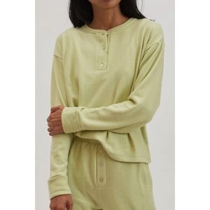 DONNI Lounge Set Sweater Henley Top And Sweatpants Small Medium Lime Green